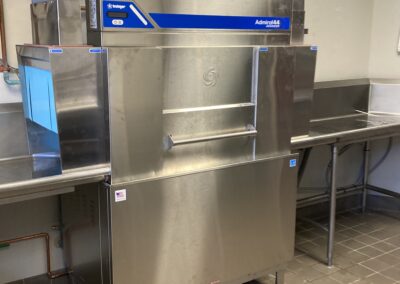 Insinger Admiral 44 dishmachine with full installation, including plumbing, electrical, and custom tabling & metal work